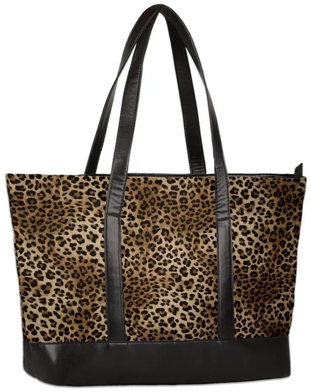 Main image of Pardick Women's Leopard Cheetah 15.6 inch Laptop Tote Bag, Large Capacity, Lightweight Briefcase Messenger Bag, Canvas & Leather, Perfect for Work, Business, Travel