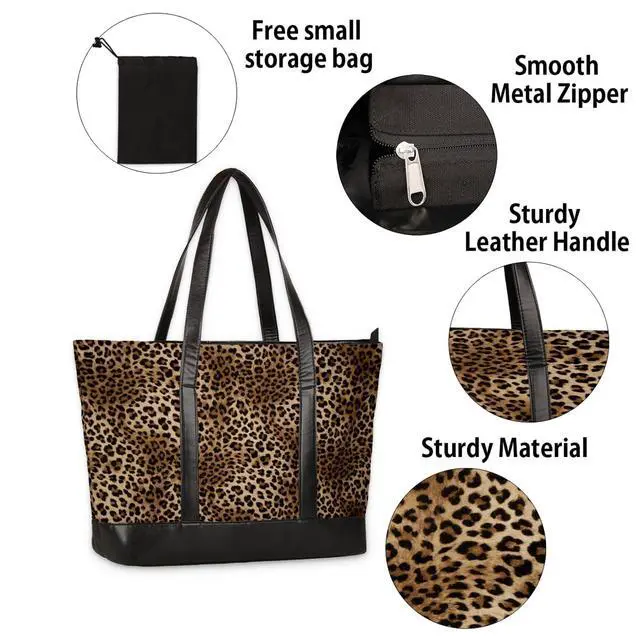 Alt view image 4 of 5 - Pardick Women's Leopard Cheetah 15.6 inch Laptop Tote Bag, Large Capacity, Lightweight Briefcase Messenger Bag, Canvas & Leather, Perfect for Work, Business, Travel