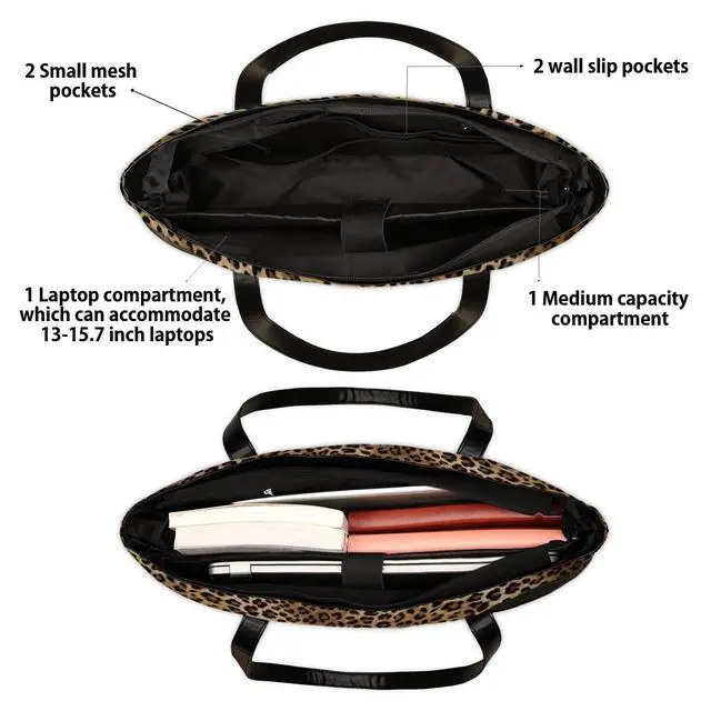 Alt view image 5 of 5 - Pardick Women's Leopard Cheetah 15.6 inch Laptop Tote Bag, Large Capacity, Lightweight Briefcase Messenger Bag, Canvas & Leather, Perfect for Work, Business, Travel