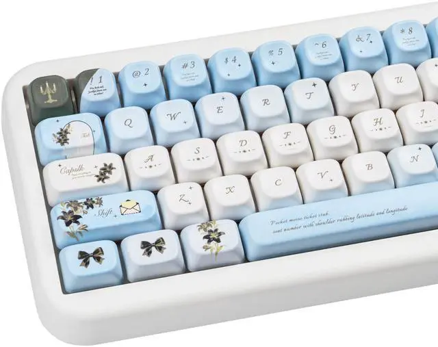 Main image of COOMICKEY Blue White PBT Keycaps Cute Round Butterfly Keycaps 60 75 100 Percent, Lily Theme Aesthetics Key caps Custom 145 Keys, FOA Profile for Cherry Gateron MX Mechanical Gaming Keyboards