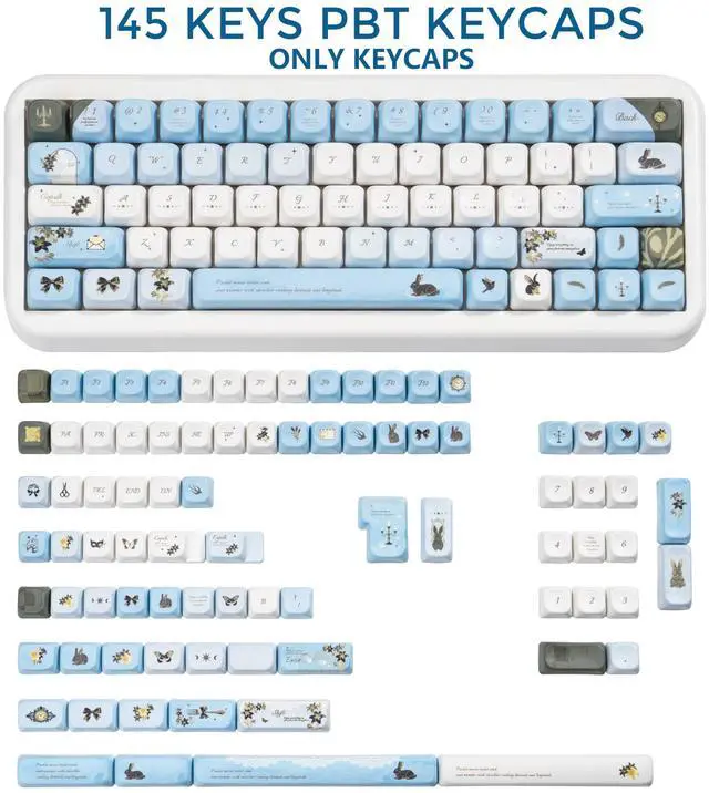 Alt view image 2 of 5 - COOMICKEY Blue White PBT Keycaps Cute Round Butterfly Keycaps 60 75 100 Percent, Lily Theme Aesthetics Key caps Custom 145 Keys, FOA Profile for Cherry Gateron MX Mechanical Gaming Keyboards