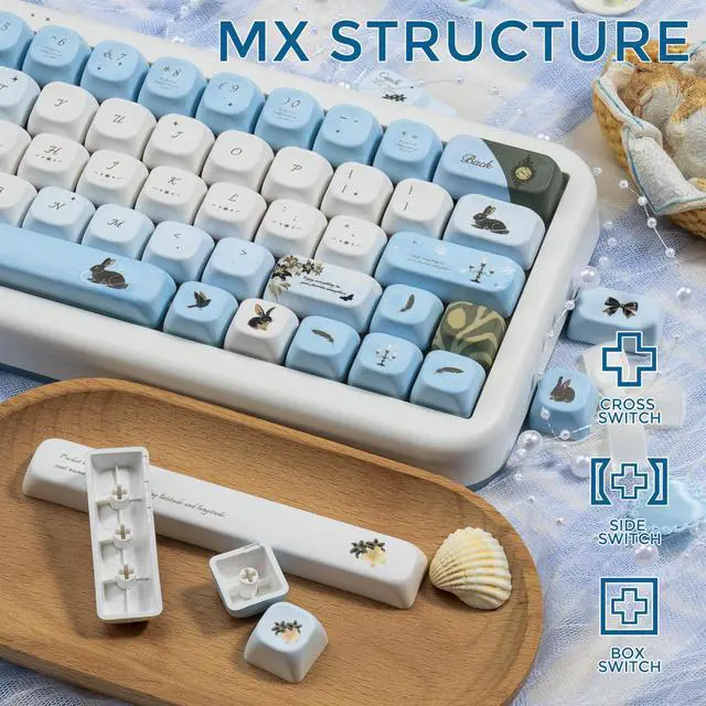 Alt view image 5 of 5 - COOMICKEY Blue White PBT Keycaps Cute Round Butterfly Keycaps 60 75 100 Percent, Lily Theme Aesthetics Key caps Custom 145 Keys, FOA Profile for Cherry Gateron MX Mechanical Gaming Keyboards