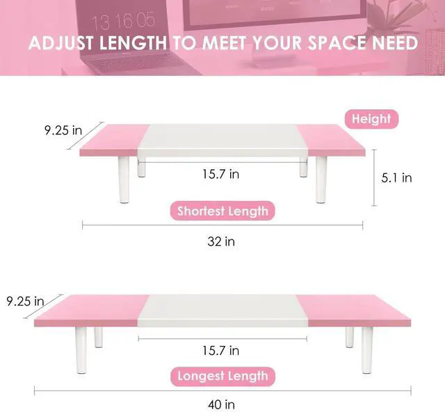 Alt view image 3 of 5 - Across-Star Dual-Monitor-Stand-Riser-For-Desk Adjustable Length 32-40 InchLarge Desktop Computer Monitor Riser For 2 ScreensDesk Shelf Organizer Riser Stand For Computer/Laptop/PC/Printer/TV