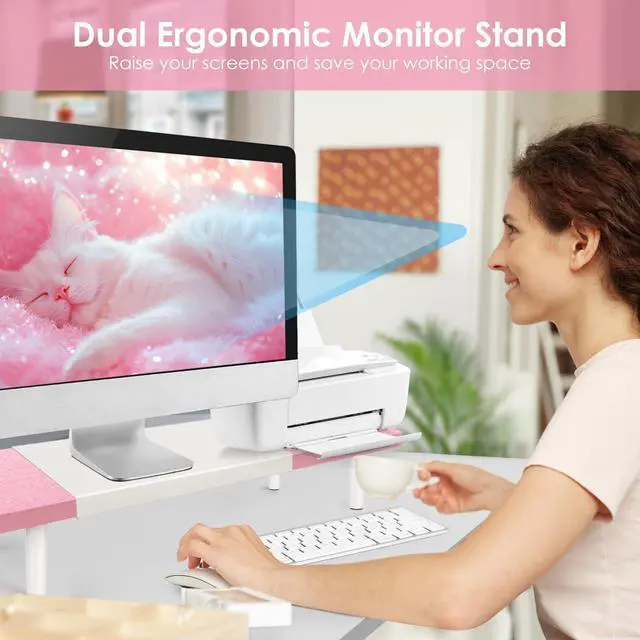 Alt view image 5 of 5 - Across-Star Dual-Monitor-Stand-Riser-For-Desk Adjustable Length 32-40 InchLarge Desktop Computer Monitor Riser For 2 ScreensDesk Shelf Organizer Riser Stand For Computer/Laptop/PC/Printer/TV