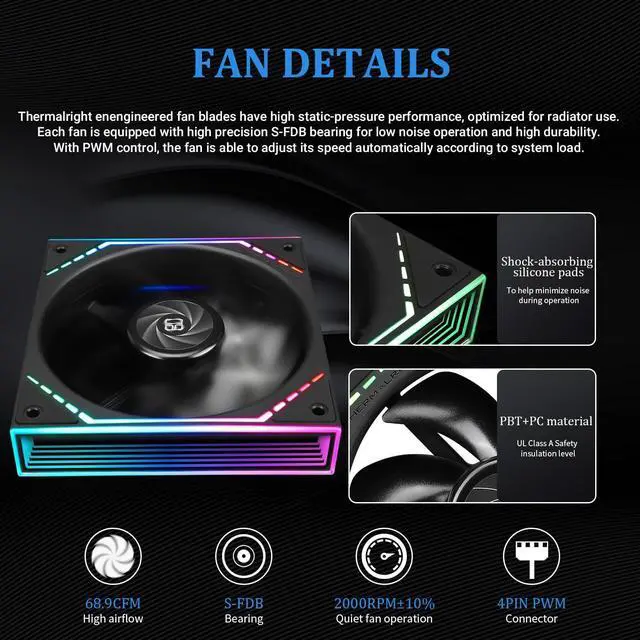 Alt view image 5 of 5 - Thermalright Frozen Infinity 360 Black CPU Water Cooler,360 Aio CPU Cooler, Triple TL-M12 PWM Fans,Infinity Mirror CPU Cooler,for AMD/AM4/AM5,Intel LGA1851/1700/1150/1151/2011