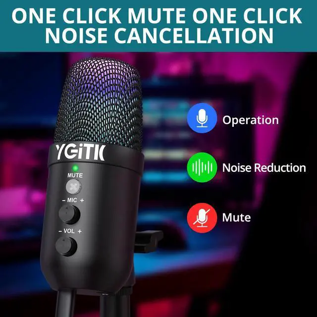 Alt view image 3 of 5 - YGiTK USB Condenser Microphone with RGB Lights Stand for PC, PS4, PS5 | Gaming Dynamic Microphone Mute Headphones Jack, Noise Cancellation, Gain Control USB/XLR | Gaming, Podcasting, Streaming