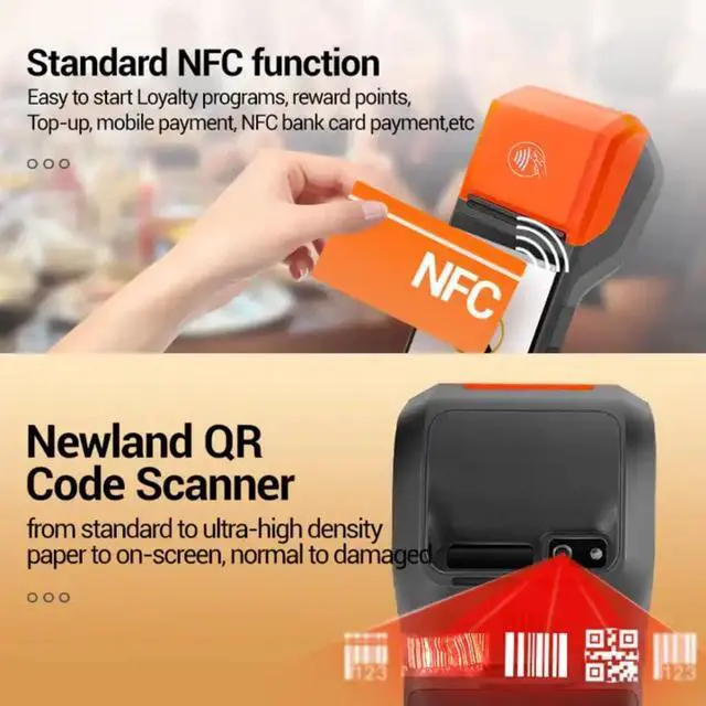 Alt view image 3 of 5 - POS Android 14 Receipt Printer Android 14 and 58mm High Speed Thermal Printer 5.5 Touch Screen. Handheld Point of Sale with Barcodes Scan 1D/2D/QR and NFC + Professional Scanner. 3GB Ram+32GB ROM