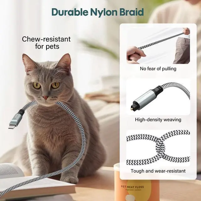 Alt view image 3 of 5 - Adoreen Unidirectional USB C to Toslink Digital Optical Audio Cable 10 Ft, USB 2.0 Male to SPDIF Port Male Fiber Optic Adapter, Braided for TV/Soundbar, Sony PS5, Speaker-Not Toslink to USB