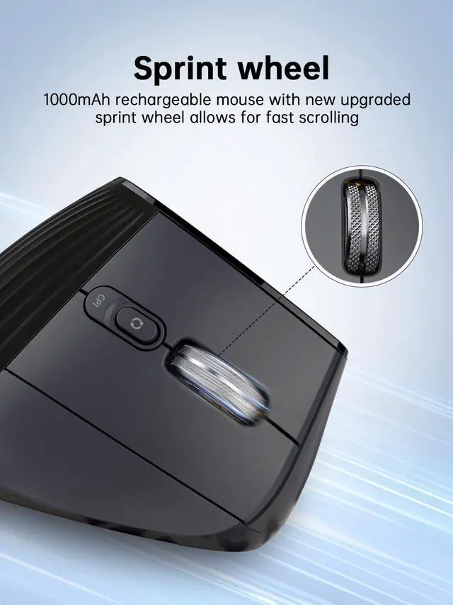 Alt view image 4 of 5 - Vertical Ergonomic Wireless Mouse - Silent Click, Triple Mode (2.4G+BT5.0×2), Adjustable DPI up to 4800, 7-Color Auto Cycling Light for Computer, Laptop, Notebook, PC - Screen Display (Black)