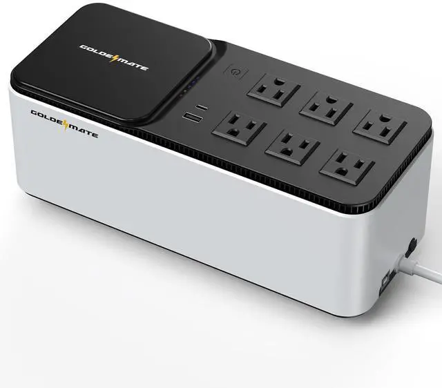 Main image of GOLDENMATE 600VA/360W Lithium UPS Battery Backup and Surge Protector, Backup Battery Power Supply with LiFePO4 Batteries(76.8 Wh), 6 Outlets, 2 USB Charger Ports, Wireless Charging, Compact Design