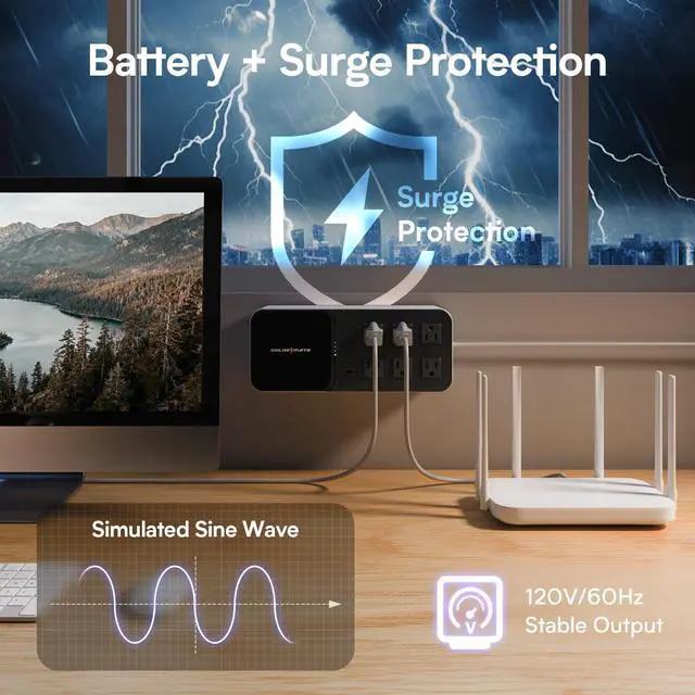 Alt view image 2 of 5 - GOLDENMATE 600VA/360W Lithium UPS Battery Backup and Surge Protector, Backup Battery Power Supply with LiFePO4 Batteries(76.8 Wh), 6 Outlets, 2 USB Charger Ports, Wireless Charging, Compact Design