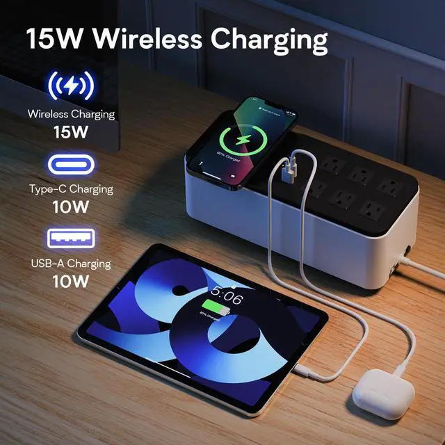 Alt view image 5 of 5 - GOLDENMATE 600VA/360W Lithium UPS Battery Backup and Surge Protector, Backup Battery Power Supply with LiFePO4 Batteries(76.8 Wh), 6 Outlets, 2 USB Charger Ports, Wireless Charging, Compact Design