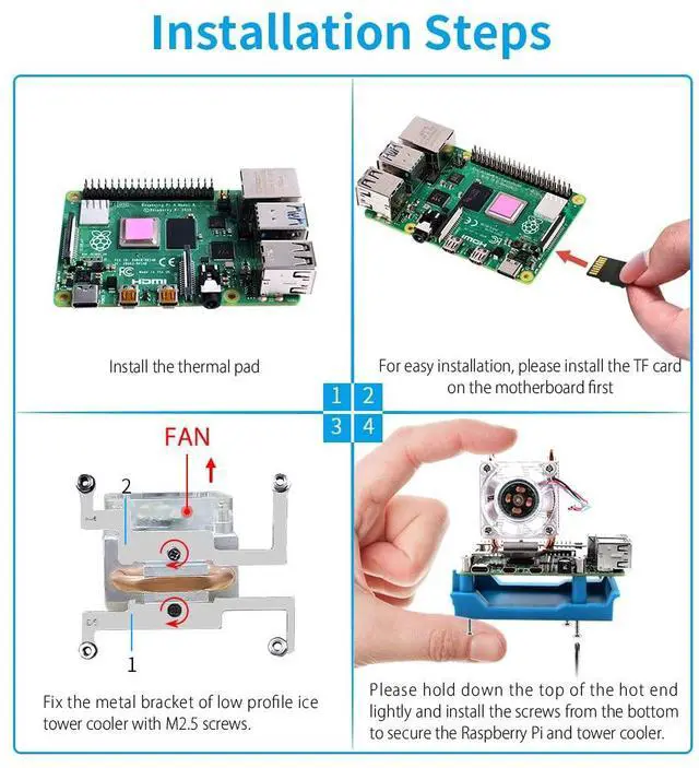 Alt view image 4 of 5 - GeeekPi Mini Tower Kit with QC3.0 Power Supply for Raspberry Pi 4, Pi 4 Case with ICE Tower Cooler, 0.96'' OLED Module, RGB Fan, Heatsink, GPIO Expansion Board for Raspberry Pi 4 Model B