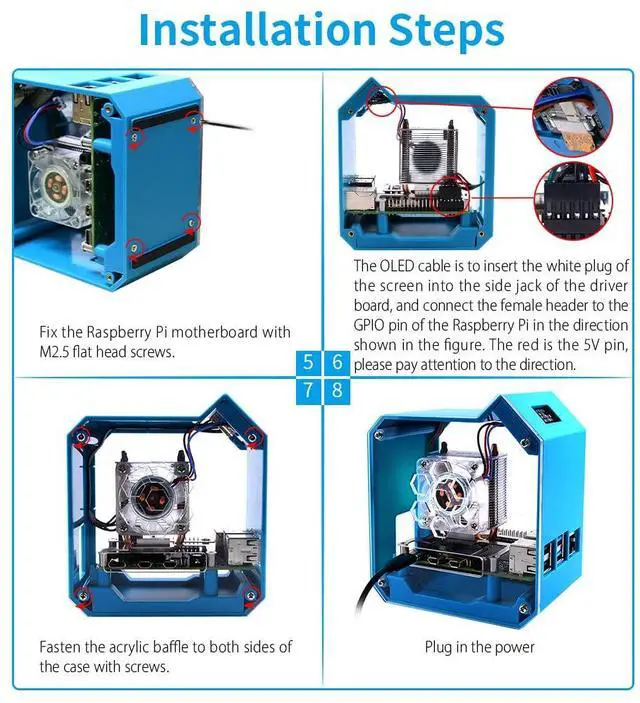 Alt view image 5 of 5 - GeeekPi Mini Tower Kit with QC3.0 Power Supply for Raspberry Pi 4, Pi 4 Case with ICE Tower Cooler, 0.96'' OLED Module, RGB Fan, Heatsink, GPIO Expansion Board for Raspberry Pi 4 Model B