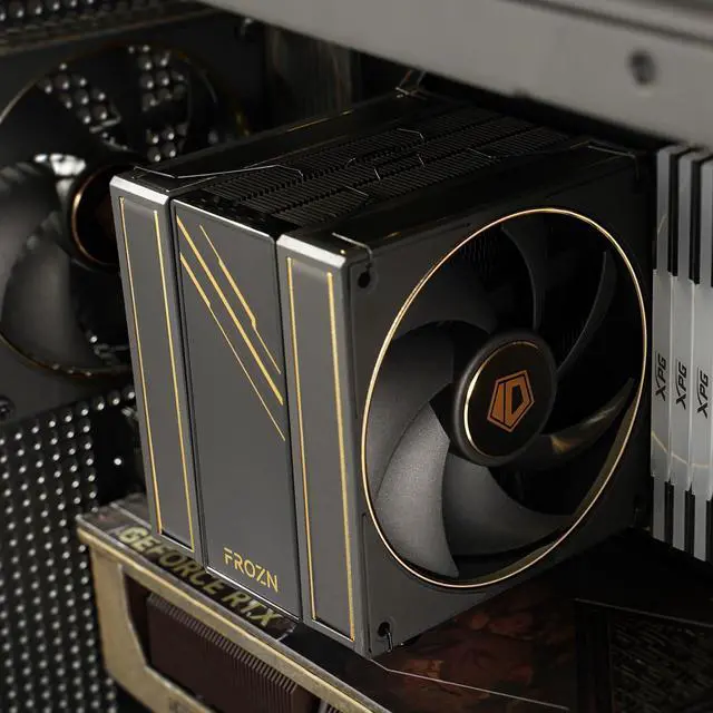 Alt view image 5 of 5 - ID-COOLING FROZN A410 GDL Limited Edition CPU Cooler, 2x120mm FDB Fans in Push-Pull Configuration, 100% RAM Clearance, Black Air Cooler with Golden Lines Decorated, Support Intel and AMD Sockets