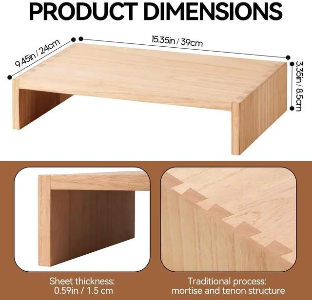Alt view image 2 of 5 - KIRIGEN Monitor Stand Wooden -Desk Stand Wood for Computer/Laptop/TV Printer - Monitor Arms & Stands Desk Riser for Office Organizers - Desktop Workspace Platforms Stands (39,Natural)
