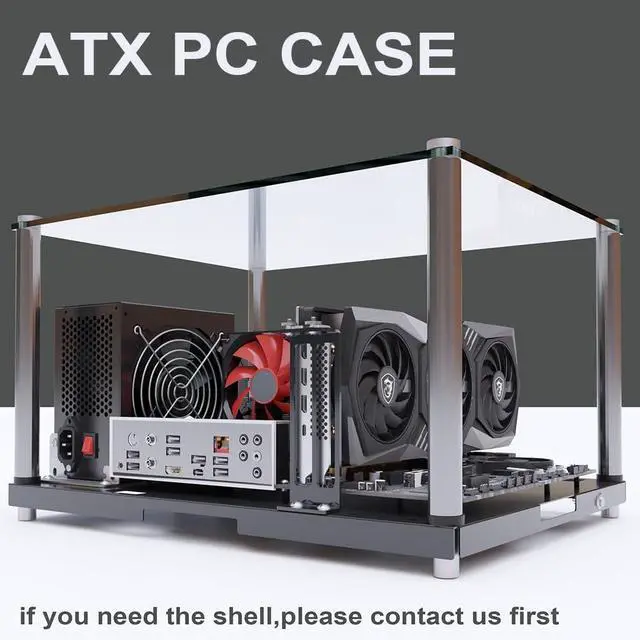 Alt view image 4 of 5 - DIY Open Frame PC Test Bench - Acrylic Gaming Computer Case Support ATX/M-ATX/ITX Motherboard Black