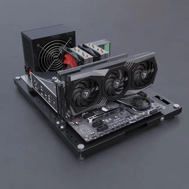 Alt view image 3 of 5 - DIY Open Frame PC Test Bench - Acrylic Gaming Computer Case Support ATX/M-ATX/ITX Motherboard Black