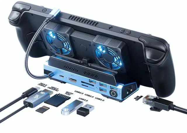 Main image of Docking Staion for Steam Deck/ROG Ally/Legion Go,13 in 1 Double Fan Steam Deck Dock.1000Mbps Ethernet, PD100W Charging,SD/TF Double Card SlotsHD 2.0 4K@60Hz4 USB Port. Slot Steam Deck Dock.