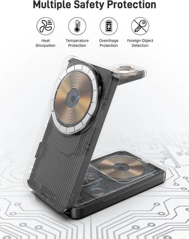 Alt view image 3 of 5 - 3 in 1 Wireless Charging Station for Apple Devices,Portable Foldable Magnetic Multiple Fast Charger Stand,Wireless Charger MagSafe for iPhone 17 16 15 14 13 12 11 Pro Max Air Plus/Apple Watch/Airpods