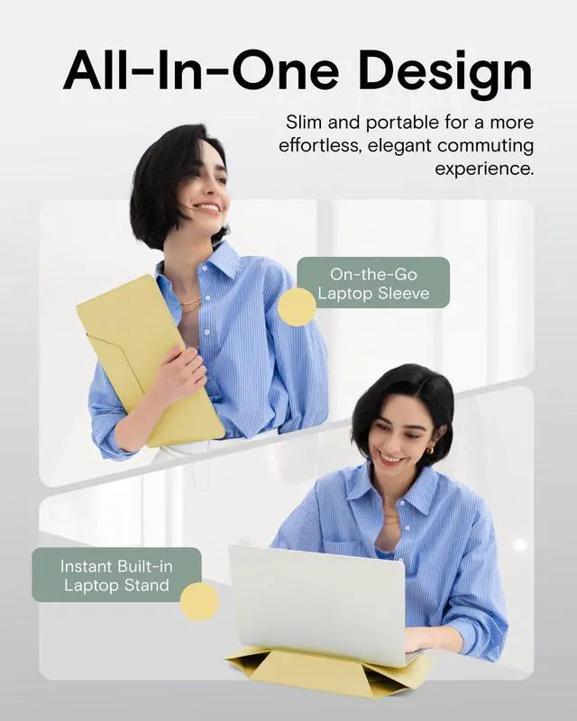 Alt view image 2 of 5 - MOFT Laptop Carry Sleeve, 2-in-1 Laptop Bag & Stand for 14" MacBook Air/Pro & Dell/HP/Lenovo/Asus, Stylish Slim Computer Sleeve Bag with Expandable Storage for Computer Accessories, Panna Cotta