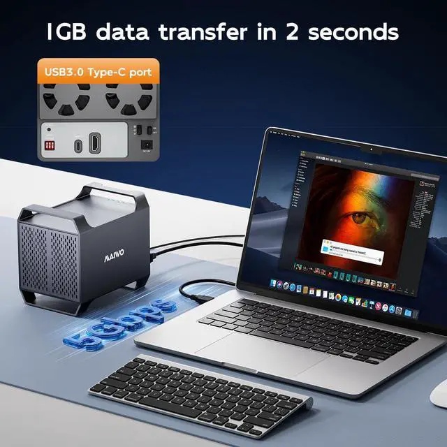 Alt view image 4 of 5 - MAIWO 4 Bay HDD RAID Enclosure for 3.5" SATA Drive with Cooling Fan, USB A-C 3.0 & C-C Cable Included, Supports Raid Normal,0,3,5,1/10,Clone/Large(jbod) & 96TB Capacity, DAS Enclosure