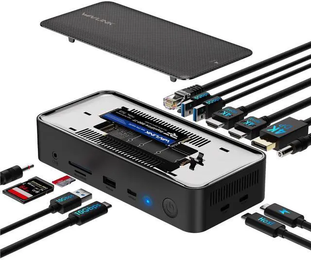Main image of WAVLINK Laptop Docking Station 3 Monitors, 13 in 1 USB Hub with 10Gbps M.2 PCIe/SATA SSD Enclosure