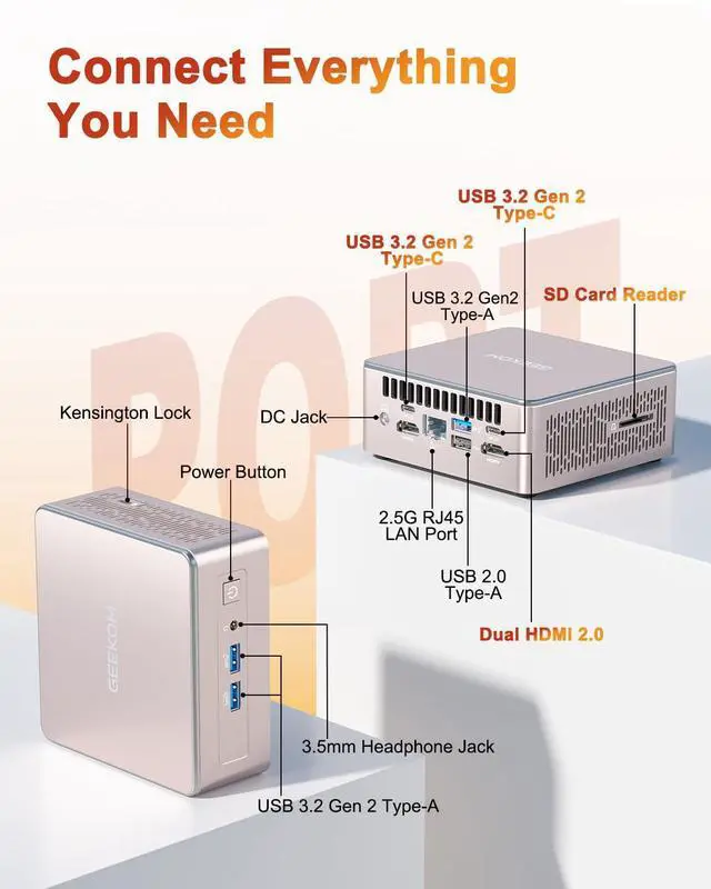 Alt view image 5 of 5 - GEEKOM A5 2025 Edition Mini PC with AMD Ryzen 5 7430U, 3-Year Coverage, 16GB RAM & 512GB M.2 NVMe SSD, Windows 11 Pro Desktop Computer Support 8K UHD/Wi-Fi 6/Bluetooth 5.2/USB 3.2/SD Slot