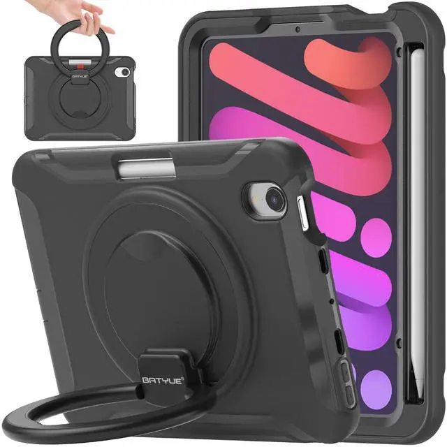 Main image of BATYUE Case for iPad mini 7 (A17 Pro) 2024/ Mini 6 8.3'' 2021,Full-Body Shockproof Protective Case for Kids with 360° Rotating & 180° Folding Stand, Handle& Pencil Holder| Black