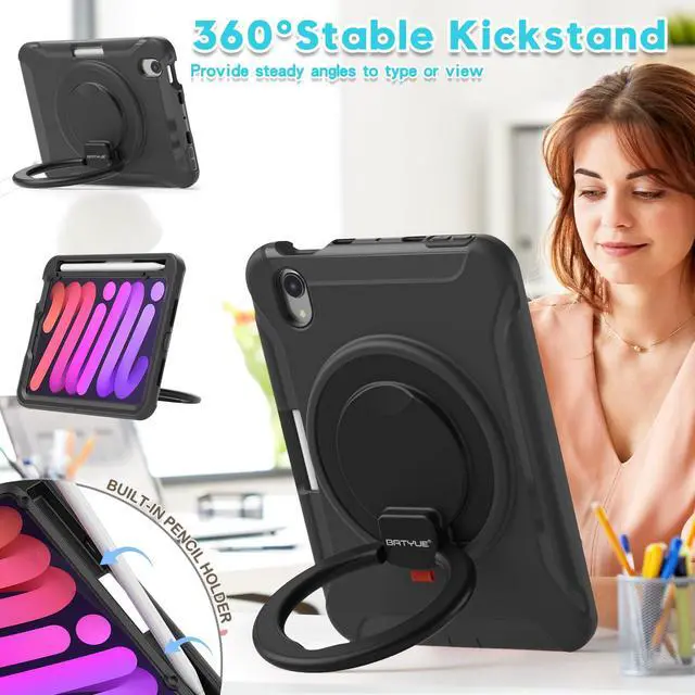 Alt view image 4 of 5 - BATYUE Case for iPad mini 7 (A17 Pro) 2024/ Mini 6 8.3'' 2021,Full-Body Shockproof Protective Case for Kids with 360° Rotating & 180° Folding Stand, Handle& Pencil Holder| Black