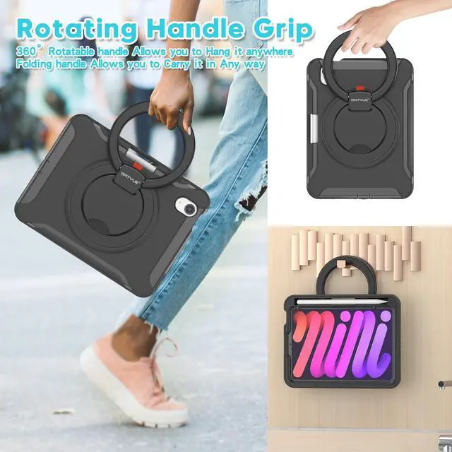 Alt view image 5 of 5 - BATYUE Case for iPad mini 7 (A17 Pro) 2024/ Mini 6 8.3'' 2021,Full-Body Shockproof Protective Case for Kids with 360° Rotating & 180° Folding Stand, Handle& Pencil Holder| Black