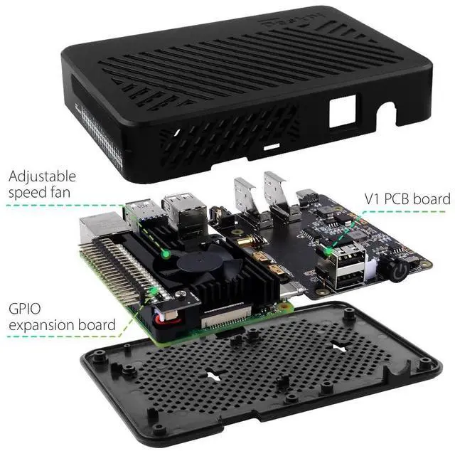 Alt view image 5 of 5 - GeeekPi DeskPi Lite Pi 4 Case with Power Button/Heatsink with PWM Fan/Dual Full-Size HDMI/Extra Two USB Port for Raspberry Pi 4B