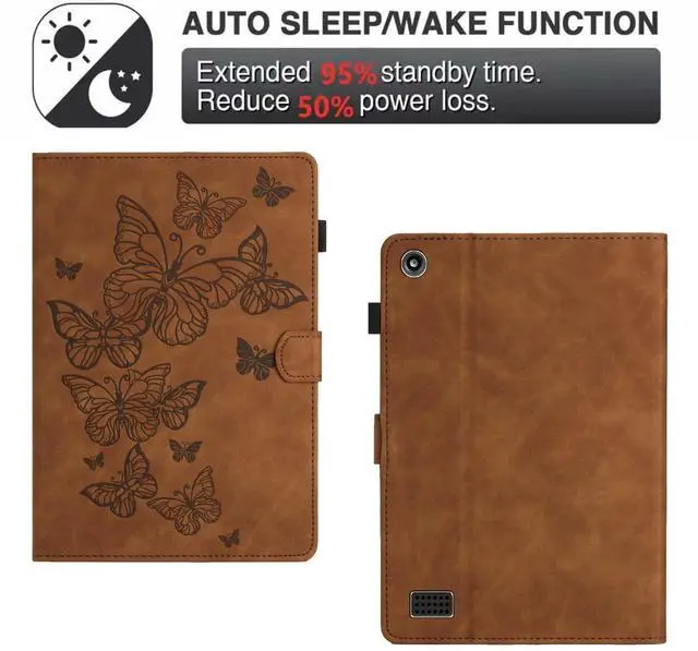 Alt view image 3 of 5 - Dteck Cute Butterfly Case for Fire 7 (9th/7th/5th Generation) Tablet 7" 2019/2017/2015 Released, PU Leather Protective Case with Auto Sleep Wake, Foldable Stand, Card Slots, Slim Folio Cover, Brown