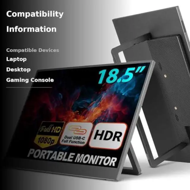 Alt view image 3 of 5 - sibolan 18.5'' Full HD Portable Monitor with Smart Cover & HDR, USB-C and HDMI Connectivity - Ideal for Laptop, PC, Phone, Mac, Gaming, and Travel