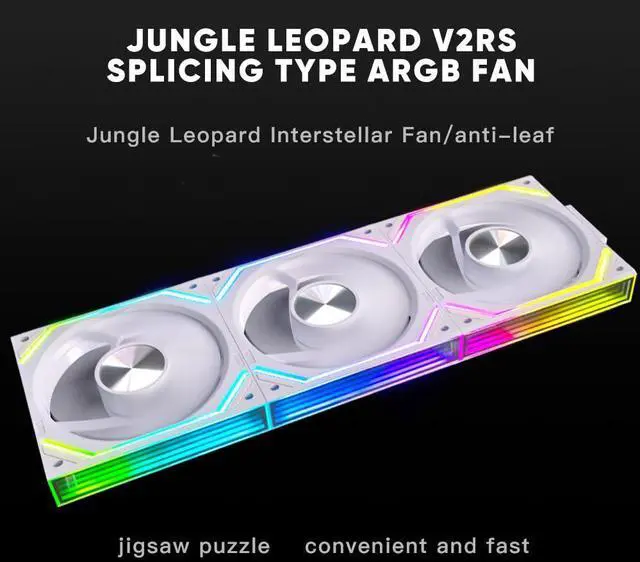 Alt view image 3 of 5 - Jungle Leopard Interstellar V2 RS 120mm PC Reverse Blade Case Fan Infinity Mirror Module Daisy-Chain ARGB Fan Triple Pack Suitable Computer Cooling Fans 360mm AIO Cooler(White-3Pack)