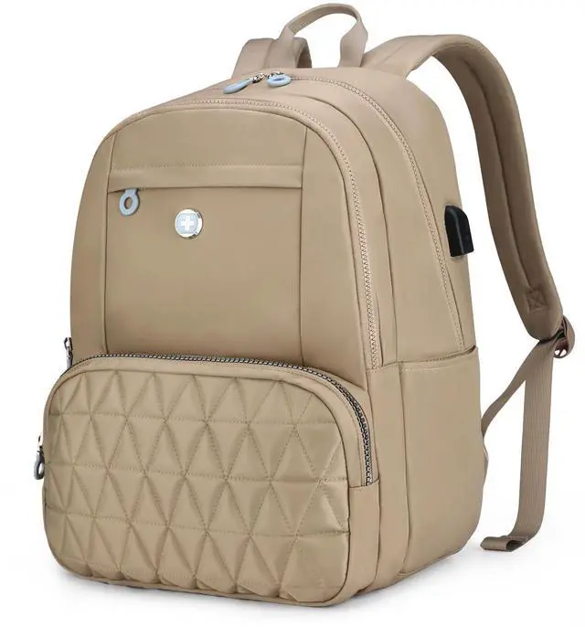 Main image of Swissdigital Design Travel Backpack for Women, Khaki Simple Laptop College Modern Backpacks for School with USB Charging Port for Womens Girls | FOUNEX