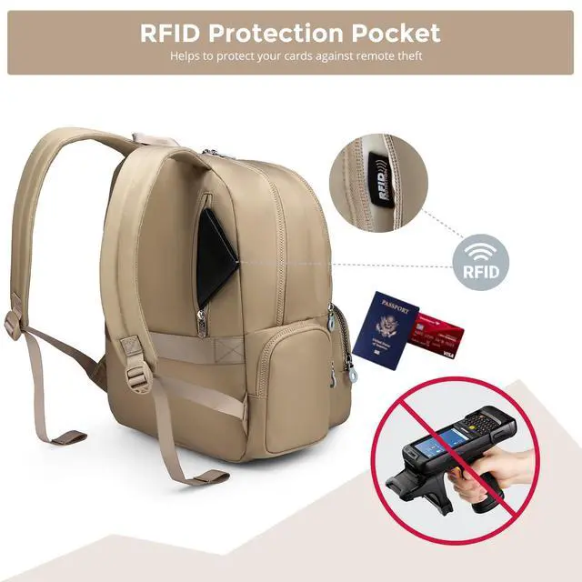 Alt view image 3 of 5 - Swissdigital Design Travel Backpack for Women, Khaki Simple Laptop College Modern Backpacks for School with USB Charging Port for Womens Girls | FOUNEX