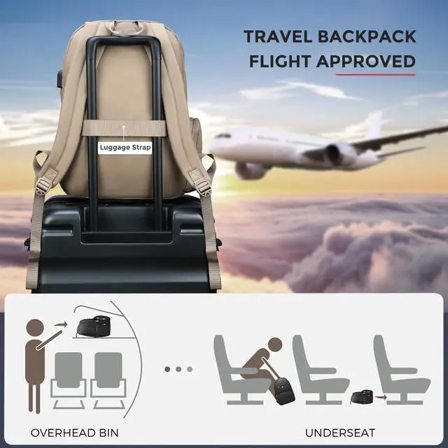 Alt view image 4 of 5 - Swissdigital Design Travel Backpack for Women, Khaki Simple Laptop College Modern Backpacks for School with USB Charging Port for Womens Girls | FOUNEX