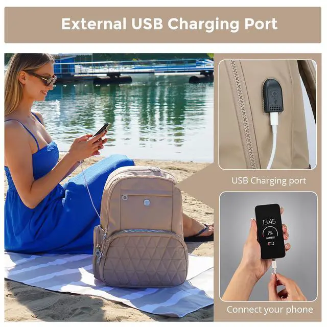 Alt view image 5 of 5 - Swissdigital Design Travel Backpack for Women, Khaki Simple Laptop College Modern Backpacks for School with USB Charging Port for Womens Girls | FOUNEX