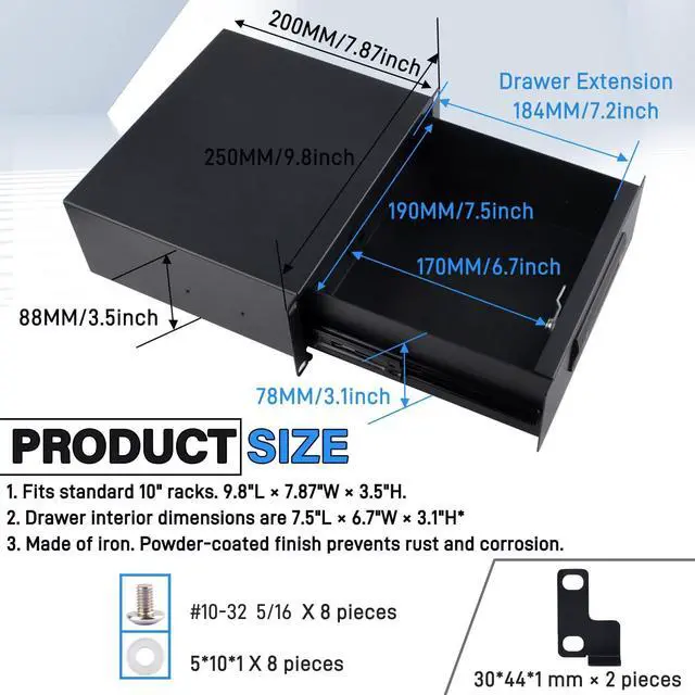Alt view image 2 of 5 - GeeekPi 10inch 2U Rack Mount Lockable Drawer, 7.87inch Depth Server Cabinet Case 10 Inch Rack Mount for DeskPi RackMate T1/T0 Server Cabinet