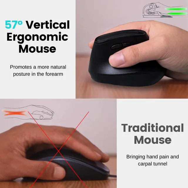 Alt view image 2 of 5 - eirix Wireless Ergonomic Vertical Mouse: Rechargeable Computer Mice with 2.4G BT Mode Connect,Carpal Tunnel Mouse for Right Hand,Compatible with Windows MAC OS
