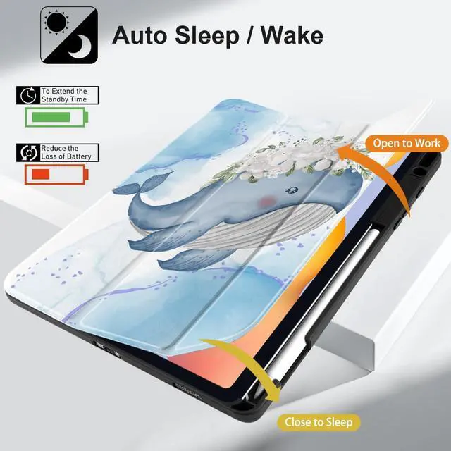 Alt view image 4 of 5 - Yebiseven Case for Samsung Galaxy Tab S6 Lite 10.4 inch 2024/2022/2020 with S Pen Holder,Trifold Stand + Soft TPU Back Cover + Auto Wake/Sleep,Flower Whale