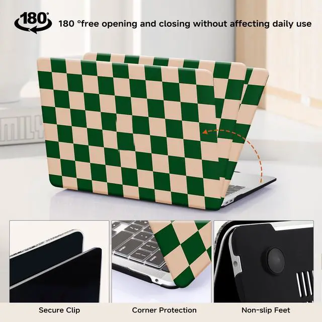 Alt view image 5 of 5 - BYCeKe for MacBook Pro 14 inch Case 2025-2021 M5 M4 M3 M2 M1 Pro Max A3434 A3112 A3185 A3401 A2918 A2992 A2779 A2442,Textured Plastic Cream Hard Shell&Keyboard Cover for Mac Pro 14,Checkerd Green