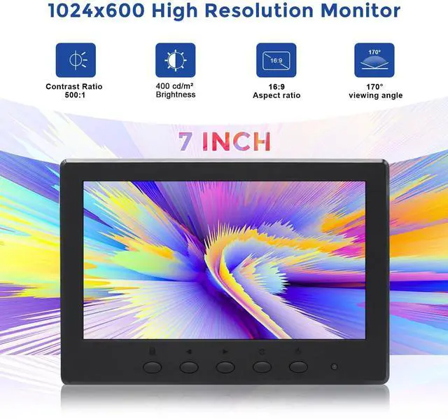 Alt view image 2 of 5 - OSCY 7 Inch Small Monitor Mini HDMI Monitor 1024x600 Support HDMI VGA AV BNC Inputs, Built in Dual Speaker and Remote Contro, Tiny for PC/Mac/TV/Raspi/Camera/Gaming/CCTV