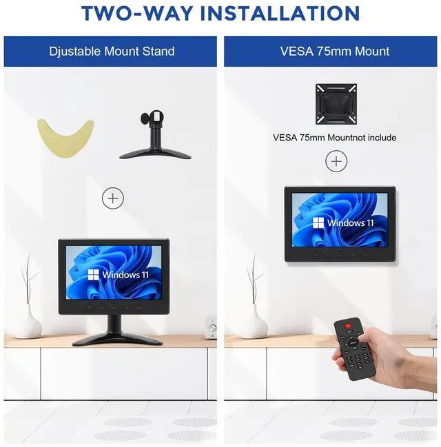 Alt view image 3 of 5 - OSCY 7 Inch Small Monitor Mini HDMI Monitor 1024x600 Support HDMI VGA AV BNC Inputs, Built in Dual Speaker and Remote Contro, Tiny for PC/Mac/TV/Raspi/Camera/Gaming/CCTV