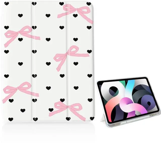 Main image of Girly Kawaii Heart Bow Case for iPad 11 inch (A16 Chip) 2025 Generation 11th/iPad 10.9 inch 2022 10th Gen with Pencil Holder and Auto Sleep/Wake,White Leather Soft TPU Back Shell Stand Cover