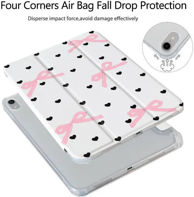 Alt view image 3 of 5 - Girly Kawaii Heart Bow Case for iPad 11 inch (A16 Chip) 2025 Generation 11th/iPad 10.9 inch 2022 10th Gen with Pencil Holder and Auto Sleep/Wake,White Leather Soft TPU Back Shell Stand Cover