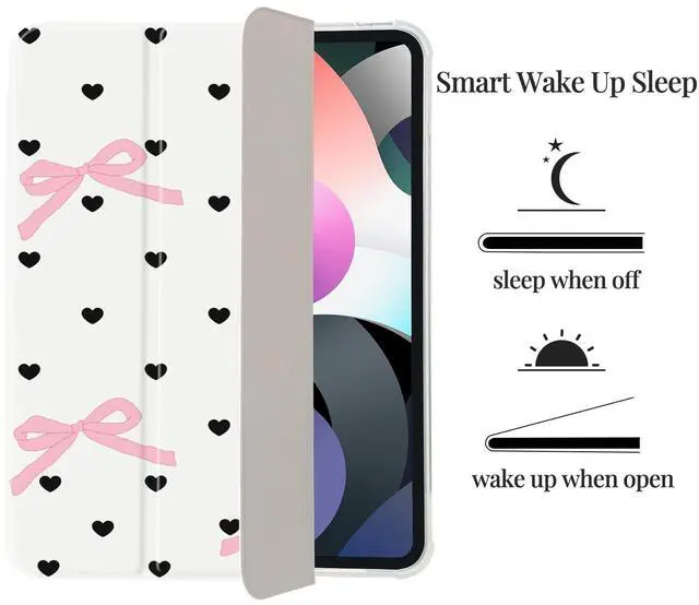 Alt view image 5 of 5 - Girly Kawaii Heart Bow Case for iPad 11 inch (A16 Chip) 2025 Generation 11th/iPad 10.9 inch 2022 10th Gen with Pencil Holder and Auto Sleep/Wake,White Leather Soft TPU Back Shell Stand Cover