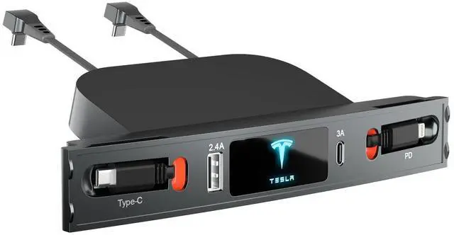 Main image of Tesla USB Hub for 2021 2022 2023 Tesla Model 3 Model Y, Multi-Port Retractable Hub Docking Station with Fast Charging Cable, Tesla Accessories Docking Station of Center Console for Model Y/3