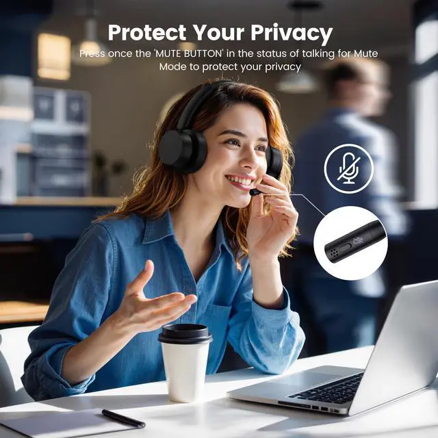 Alt view image 3 of 5 - Wireless Headset with Mic for Work(Upgrade Volume Knob & Charging Indicator), Bluetooth Headset with Microphone for PC, with Noise Cancelling/Mute/USB for Call Center/Office/Home/Computer/Teams/Zoom